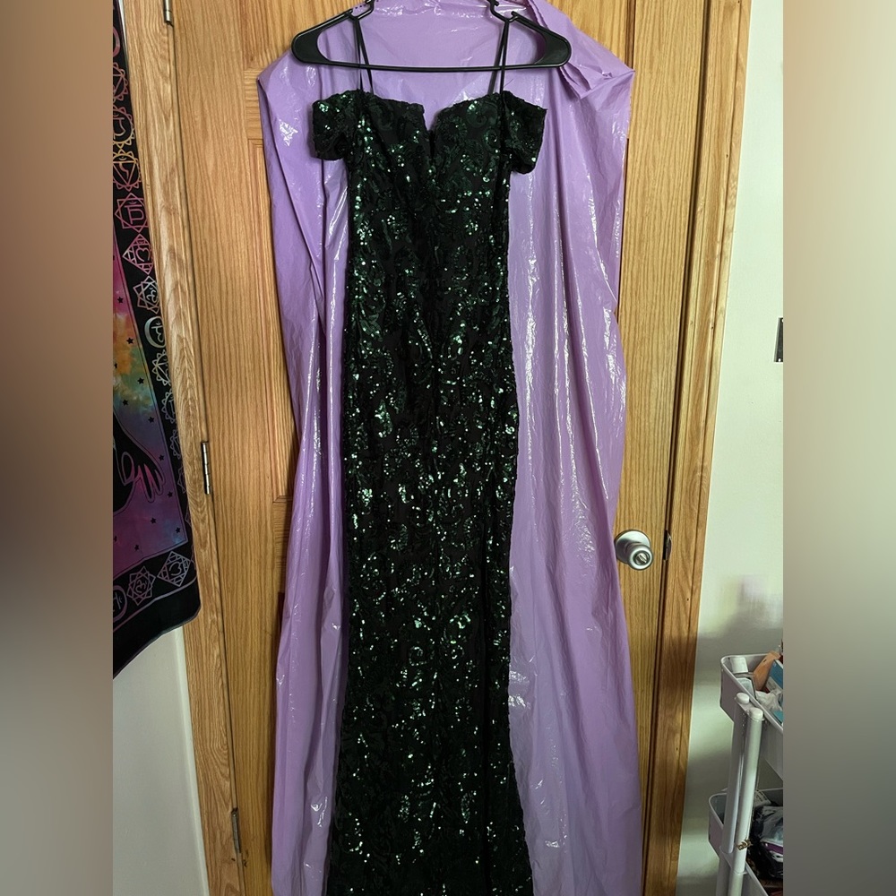 Green and Black Sequin Long Dress